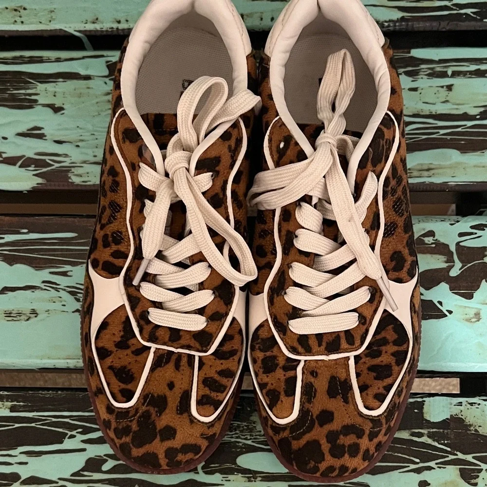 Leopard Print Women's Sneakers with White Accents - Picture 1 of 6